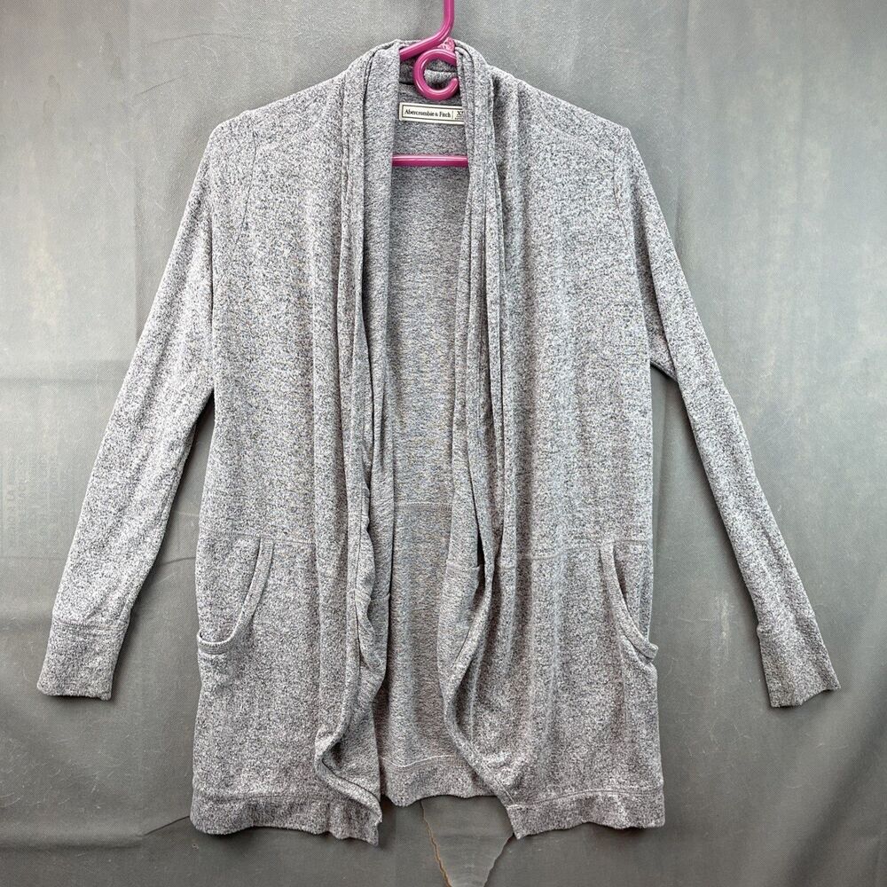 abercrombie fitch cardigan sweater womens XS long sleeve pockets stretch gray
